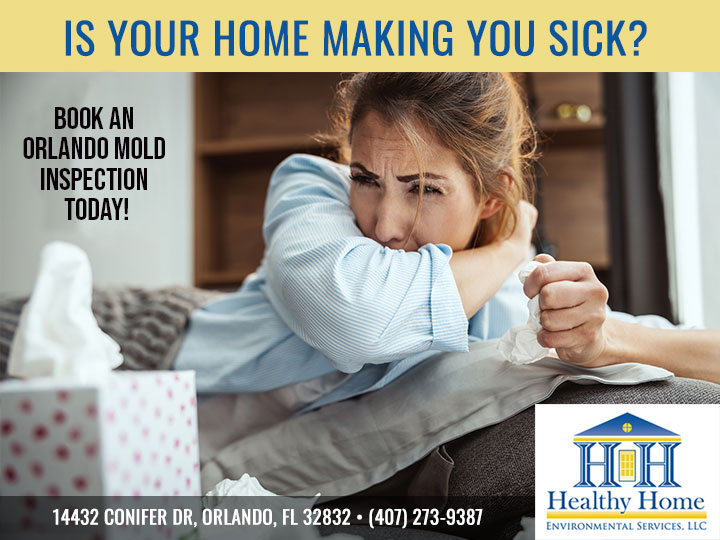 Photo of a woman homeowner sick due to mold in home. Book an Orlando Mold Inspection today!